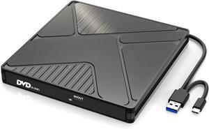 Adiven External CD/DVD Drive for Laptop USB 3.0 Type-C CD/DVD +/-RW Burner Writer Player Optical CD ROM Disk Drive Compatible for Laptop,Desktop,MacBook,Win11 / 10/8/ 7 / XP, Linux, Mac OS, Vista