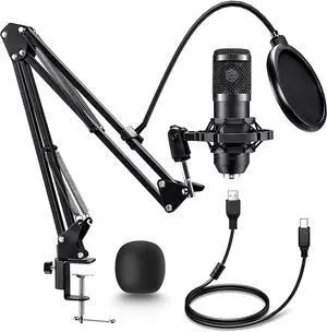 Adiven 2025 USB Streaming Podcast PC Microphone, 192KHz/24Bit Studio Cardioid Condenser Mic Kit with Sound Card, Boom Arm, Shock Mount, Pop Filter, for Skype, YouTuber, Karaoke, Gaming, Recording Adiven 2025 USB Streaming Podcast PC Microphone, 192KHz/24Bit Studio Cardioid Condenser Mic Kit with Sound Card, Boom Arm, Shock Mount, Pop Filter, for Skype, YouTuber, Karaoke, Gaming, Recording