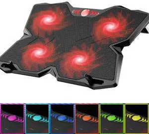 Adiven Portable Metal Laptop Cooler Cooling Pad, Spider Shape 4 Big Quiet Fans with Red LED Light, Laptop Cooler for Up to 17" Inch Notebook, 2 USB Ports and Speed Control Switch,Cooling Laptop Stand