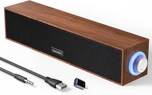 Computer Speakers,Wooden Multimedia Digital Speaker,USB Powered 3.5mm AUX PC Speakers,Surround Sound Portable Computer Sound Bar Speaker for Desktop Laptop (USB-C to USB Adapter Included)