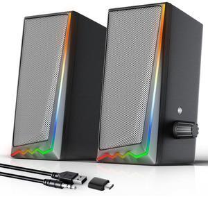 Adiven Computer Speakers with 3.5 mm Aux,Desktop Speakers with Various Colorful RGB Lights,Gaming Speakers with Volume Control,Computer Speakers for PC/Desktop Monitor/Laptop/Tablet Phone