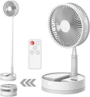 Foldable Fan Foldaway Oscillating with Remote Control, 10800mAh Rechargeable Battery Operated Portable for Camping, 4 Speed, Timer, Height Adjustment for Travel, Outdoor (White)