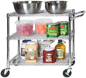 Seville Classics 3-Tier UltraDurable Commerical-Grade Heavy-Duty NSF-Certified Service Utility Storage Cart, 34" W, Chrome