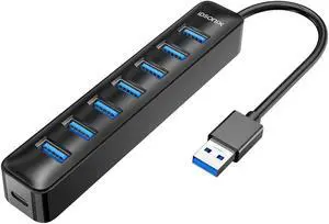 iDsonix USB Hub 3.0, 7 Port USB Hub, USB Hub for Laptop, iMac, Surface Pro, XPS, USB Flash Drives, Mobile HDD, Printer, Camera, and More -Black