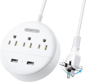 NTONPOWER 2 Prong Power Strip, 1875W/15A, 180° Rotating Plug, Two Prong Power Strip, 2 Prong to 3 Prong Outlet Adapter, 3 Outlets 2 USB, 5 ft Extension Cord, ETL Listed, Ideal for Old House White