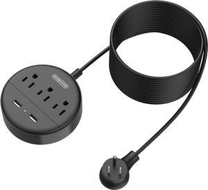 Extension Cord 25 ft, NTONPOWER Flat Plug Power Strip with USB, 3 Outlet 2 USB Desktop Charging Station, Wall Mount Power Strip for Home Office, Black