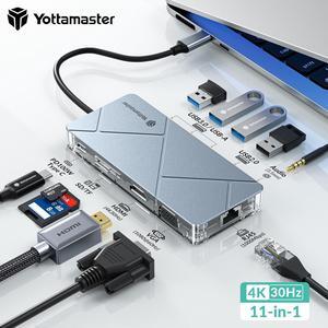 Yottamaster USB C Hub Docking Station PD100W 4K HDMI RJ45 VGA SD For MacBook Air