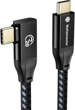 Yottamaster USBC to USB C Cable Right Angle[20Gbps, 100W, 3M], USB3.2X2 Type-C Cable Right Angle with E-Marker Support 4K@60Hz, Fully Compatible with Phone/Laptop/Tablet/Switch USB C Device [10ft/3m]