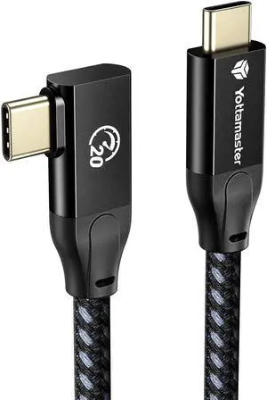 Yottamaster USB3.2 Gen2x2 USB C Cable 5m 90 Degree 100W Charging Cable 4K@60Hz Video Cable, 20Gbps Type-C Right Angle Braided Cable with E-Marker Compatible with Phone/Laptop/Tablet USB C Devices