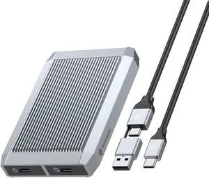 Dual-Bay NVMe SATA Enclosure Tool Free, Yottamaster USB3.2 Gen2 Type C M.2 NVMe SSD Enclosure with Heatsink Aluminum SSD Caddy for PCIe M-Key, B&M Key SSD
