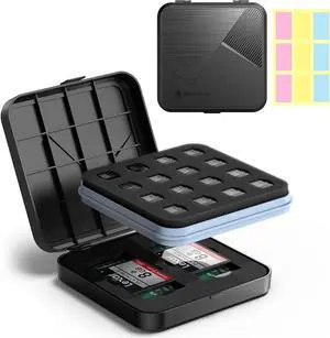 SD Card Holder with Index Labels, Yottamaster 22 Slots Memory Card Case Holder for 4 SD Cards 16 TF Cards and 2 CF Cards Protective Case Anti-Shock and Waterproof Memory Storage Case [B11-3]