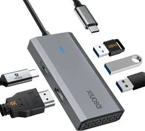 iDsonix 5-in-1 Aluminum USB C Hub Docking Station with 4K HDMI, 60W Power Delivery, USB 3.0 5Gbps Data Ports, for MacBook Air/Pro, iPad, HP, Dell and More (Grey)