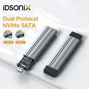 IDsonix M.2 NVMe & SATA SSD Enclosure Reader Adapter, 10Gbps USB C 3.2 Gen2, 2in1 NVMe/SATA M.2 External Enclosure Supports M Key and B&M Key 2230/2242 /2260/2280 SSD