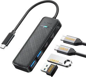 iDsonix-AMPW2AC USB C Hub, USB Extension Type C Multiport Adapter with 100W PD, USB-C & 2 USB-A Data Slim USB Splitter for iPhone, Samsung, MacBook Air/Pro, iPad Pro, Chromebook, Dell XPS, HP, etc