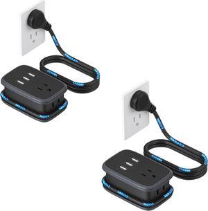 2 Pack Travel Power Strip, NTONPOWER Portable Flat Plug Power Strip with 2 Outlets 3 USB Ports, Wrapped Extension Cord 3 ft, Cruise Approved, Compact Size for Home Office Hotel, Travel Essentials