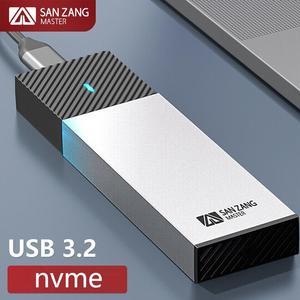 SAN ZANG BY iDsonix Aluminum M.2 NVMe SSD Enclosure, Tool-Free 10Gbps USB C Adapter, USB 3.2 M.2 NVMe Reader, External SSD Case Thunderbolt 3 Compatible, Supports 4TB 2230/2242/2260/2280 PCIe M-Key