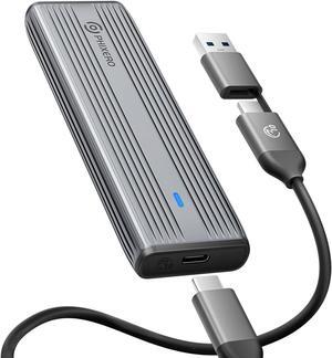 PHIXERO Aluminum USB 3.2 Gen 2 Type-C NVMe SATA M.2 Hard Drive SSD Enclosure 10Gbps Date Transfer Rate Support UASP Dual Protocol with Type-C to C /A Cable - Gray