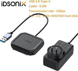 IDsonix USB 3.0 to 3.5'' SATA III Hard Drive Adapter Cable SATA to Type A USB A 3.0 Converter SATA HDD SSD Hard Drive Disk Adapter Cable USB Converter 30cm Cable Black + US Power Supply