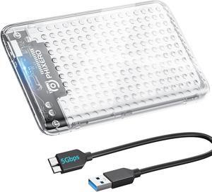 PHIXERO 2.5" Hard Drive Enclosure, 5Gbps USB 3.1 Gen 1 to SATA III Tool-Free SSD Hard Drive Enclosure for 2.5 inch 7mm/9.5mm SATA HDD & SSD [UASP Supported] Transparent Micro-B