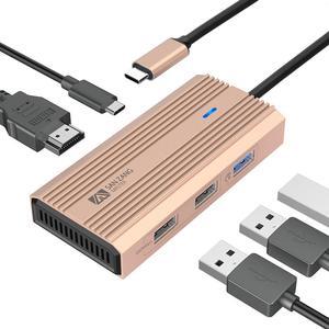 SANZANG by iDsonix 5 in 1 USB C Hub, 4k USB C to HDMI Adapter, 5Gbps USB 3.0 High Speed, 2 x 480Mbps USB Ports, Type-C 60W Fast Charging for MacBook Rose Gold