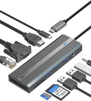SANZANG by iDsonix USB C Hub, 10-in-1 Docking Station, USB C to HDMI Adapter, USB C Hub Ethernet, 100W PD, 3 USB-A USB 3.0 for MacBook, Steam Deck, iPad, Surface Pro, Chromebook (Gray)