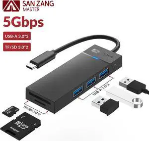 SANZANG by iDsonix USB C Type C HUB Splitter Adapter USB 3.0 USB-A 3.0*3 TF/SD Card Reader
