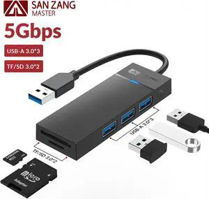 SANZANG by iDsonix USB A Type A HUB Splitter Adapter USB 3.0 USB-A 3.0*3 TF/SD Card Reader
