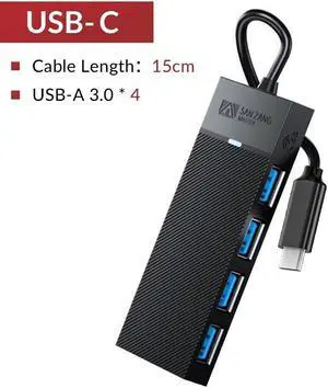 USB-C 4 Ports Hub Splitter USB 3.0 High Speed Adapter Multi Desktop PC Laptop 15cm/0.5ft Cable