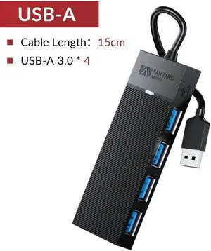USB-A 4 Ports Hub Splitter USB 3.0 High Speed Adapter Multi Desktop PC Laptop 15cm/0.5ft Cable