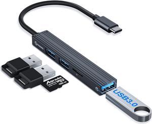 USB C 4-Port USB Hub, Multi-Port Adapter with High-Speed USB 3.0 Port, USB 2.0 Port and TF Card Reader, Ultra Slim Portable USB Hub for Laptop, PC, iMac Pro, MacBook Air, USB Splitter