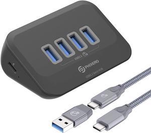 PHIXERO USB Port Hub 10Gbps, 4 Ports USB 3.2 Hub, High-Speed USB 3.2 Gen 2 Portable USB Splitter, USB Hub for Laptop, PC, iMac, MacBook, Playstation, Xbox 2 in 1 Cable 50cm/1.6ft