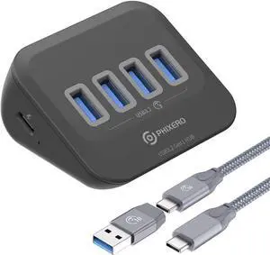PHIXERO USB Port Hub 5Gbps, 4 Ports USB 3.2 Hub, High-Speed USB 3.2 Gen 1 Portable USB Splitter, USB Hub for Laptop, PC, iMac, MacBook, Playstation, Xbox 2 in 1 Cable 50cm/1.6ft