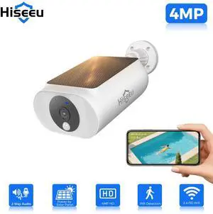 Hiseeu Solar Battery Security Camera Wire-Free Wireless 4MP Outdoor Camera PIR Human Detection