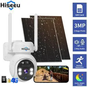 Hiseeu 4G LTE Cellular Security Camera Outdoor SD Card Wireless Solar Powered