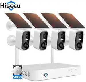 Hiseeu 4MP 10CH 5G Wifi Solar Battery Audio Security Camera System Color Night