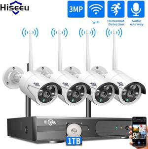 Hiseeu Wireless Security Camera System with 1TB Hard Drive with OneWay Audio8 Channel NVR 4Pcs 1296P 30MP Night Vision WiFi Security Surveillance Cameras DC Power Home Outdoor
