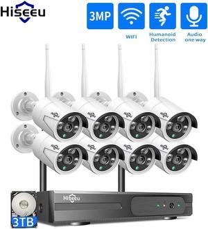 Hiseeu 2K Wireless Security Camera System Outdoor/Indoor 10CH NVR kit 8Pcs Cameras 3MP WiFi Surveillance Camera for Home Night Vision,Bullet Camera Waterproof, Motion Detection, 3TB Hard Drive