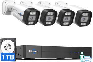 Hiseeu 4K PoE Security Camera System,8 Ports 16CH PoE NVR with 4Pcs 5MP IP Security Camera for Outdoor, Waterproof,Smart Detection/Playback,1TB HDD,Home Surveillance Kits