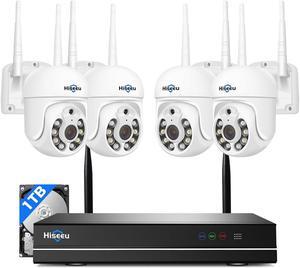 Hiseeu 360 View Pan Tilt Wireless Security Camera System with 1TB Hard Drive Romote View and Recording,4Pcs 5MP Security Cameras with 2-Way Audio,Color Night Vision,AI Human Detection,Smart Security