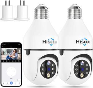 Hiseeu Light Bulb Security Camera Wireless WiFi 2.4GHz,10X Zoom PTZ Light Socket Security Camera for Home, 2-Way-Audio, Auto Tracking & Alarm, 3MP Color Night Vision, SD & Cloud Storage (Dual Lens)