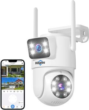 Hiseeu Wireless Security Camera Dual Lens Outdoor Waterproof Color Night Vision,No-Fees Wroks with Alexa