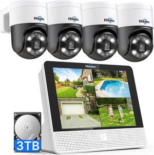 Hiseeu 4K PoE PTZ Camera System,NVR Security Camera System, Wired Security Camera Outdoor&Indoor,2-Way Audio,Waterproof,7/24 Record for Home Surveillance
