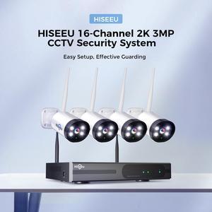 Hiseeu 16CH NVR 3MP WIFI CCTV Security Camera System, 4 PCS Outdoor Cameras, NO HDD, 2 Way Audio, Night Vision, Motion detection