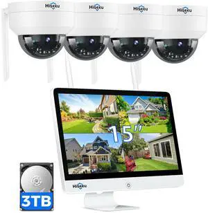 Hiseeu 5MP 16CH NVR WiFi Security Camera System ,Dome Type ,With 15" Monitor ,Plug & Play,Support 2.4G/5G wifi .Pre-installed 3TB HDD.