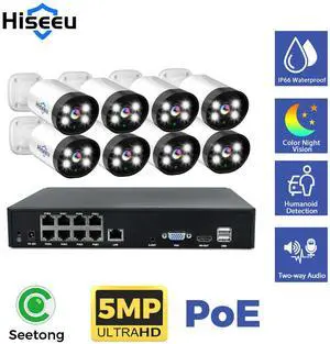 Hiseeu 2-Way Audio 5MP 10CH POE Wired Security Camera System ,Human & Vehicle Detection,Pre-installed 3TB HDD
