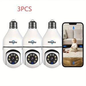 Hiseeu 3MP Full-Color Night Vision Camera] Hiseeu 3MP Full-Color Night Vision Light Bulb Security Camera, PTZ Technology, Wireless WiFi with 2.4GHz & 5GHz, Audio and Motion Alerts, Indoor Use, 3 Packs