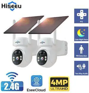 Hiseeu 4MP Wireless WIFI Solar Battery Security Camera, Outdoor IP66 Waterproof, Eseecloud APP,2-Way Audio,PTZ Security Camera 2PCS camera