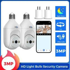 2PCS Hiseeu 2K 3MP E27 Light Bulb Camera Security Camera Wi-Fi IR Night Smart Home