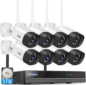 Hiseeu 2K WiFi Security Camera System,3TB Hard Drive,3 Megapixel, 10Channel CCTV System,Mobile&PC Remote,Outdoor IP66 Waterproof,Night Vision,Motion Alert,Plug&Play,7/24/Motion Record