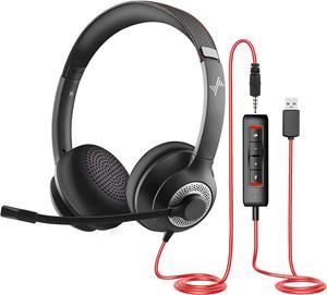 USB Headset with Mic for PC, On-Ear Computer Laptop Headphones with Noise Cancelling Microphone in-line Control for Home Office Online Class Skype Zoom